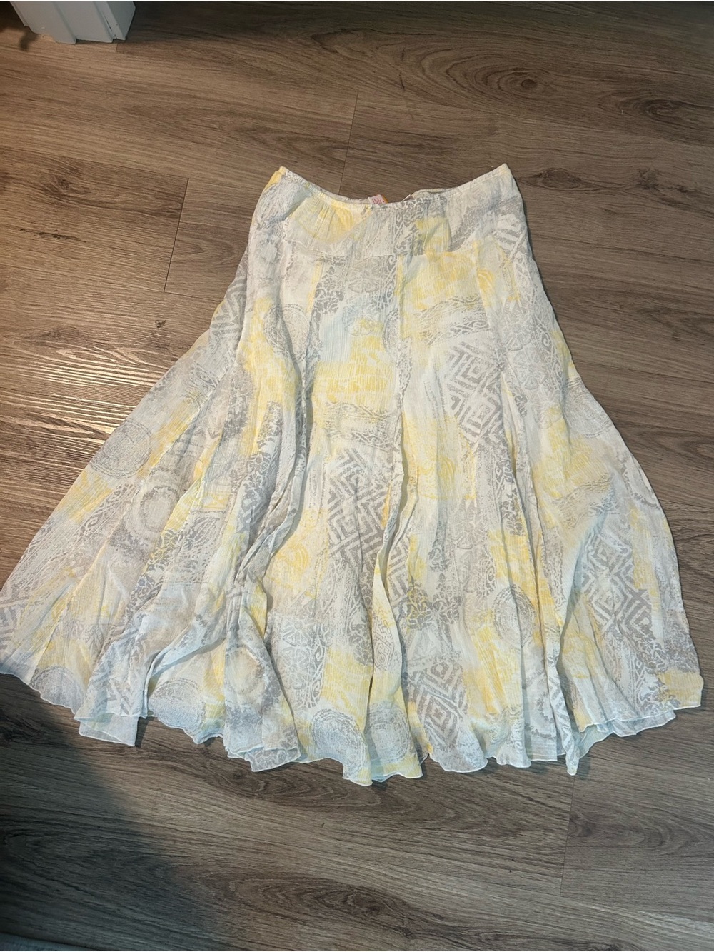 Free People White and Yellow Maxi Skirt
